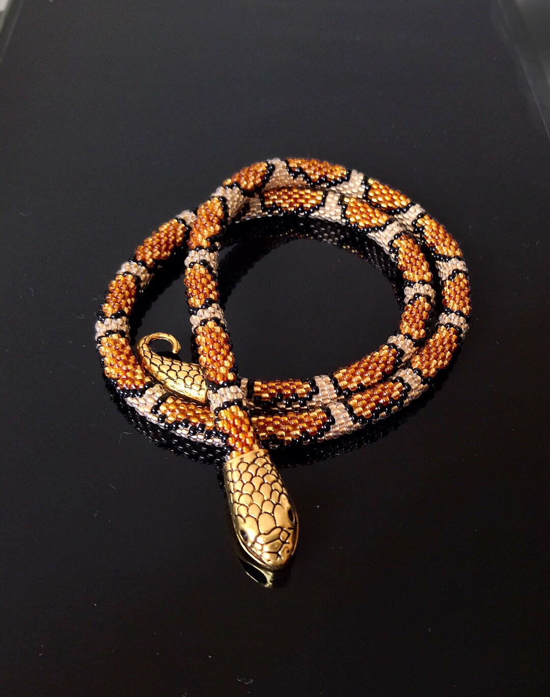 Snake Crochet Beaded Rope Necklace, Ouroboros Snake Jewelry, Casual ...