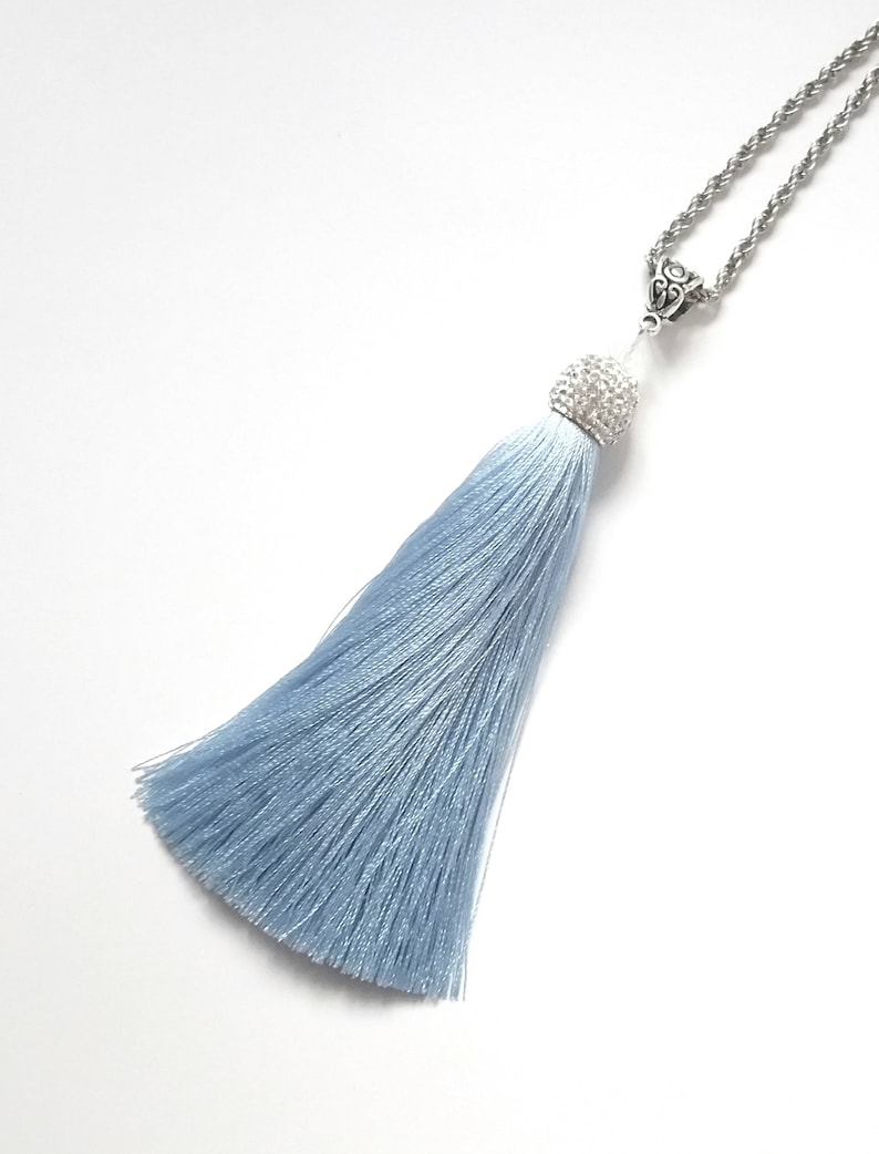 sister birthday gift BLUE long tassel fringe boho necklace bohemian necklace