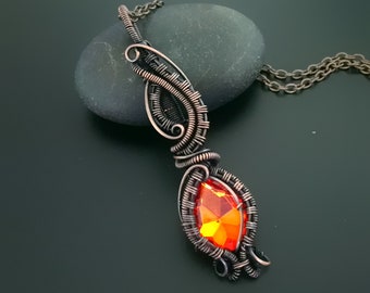 Orange Wire Wrapped Necklace, Wire Pendant, Gift For Mom, Mothers Day Gift