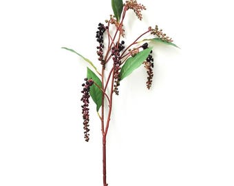 Faux Pokeberry Branch, Silk flower stem, artificial flower stem, craft supply, wedding flower, artificial red berry spray