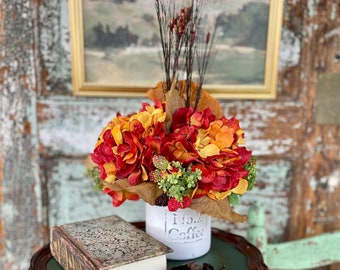 The Jessie Fall Centerpiece For Table, orange fall arrangement,Wildflower Rustic arrangement, hydrangea autumn centerpiece, fall table decor