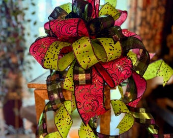 The Velma Pink Black & green Halloween Bow, bow for wreaths, lantern bow, mailbox bow, polka dot bow, vibrant bow, fall bow