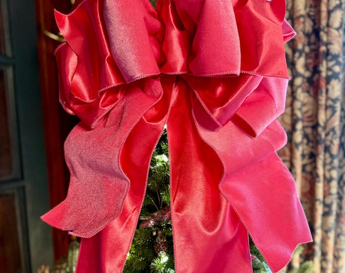 The Candi Pink Velvet Christmas Tree Topper Bow, XL Luxury Bow, Xmas ...