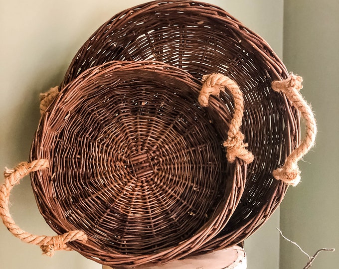 Farmhouse Large Woven Willow Wall Basket Trays With Rope Etsy