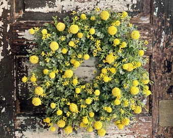 Eucalyptus & Yellow Berry Easter Wreath For Front Door, Spring farmhouse wreath, Mothers day gift, summer wreath, wreath making supply,