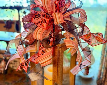 The Katrina Black & Orange Halloween Bow, bow for wreaths, lantern bow, mailbox bow, polka dot bow, spooky bow, creepy bow, pumpkin bow