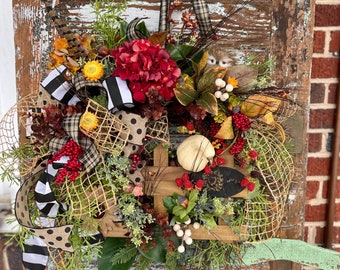 Fall Front Door Wreath, Eliza Cottage Wildflower, Farmhouse Autumn Decor
