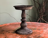 Pillar Candle Stand Vintage Style Aged Metal pewter gray aged look candle holder farmhouse candle holder fixer upper decor rustic cottage