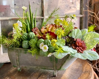 The Jade Succulent Centerpiece, Vintage Bathtub Planter, Faux Jade Arrangement