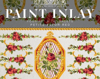 IOD Petite Fleur Red Paint Inlay Sheet, Paint Transfers for crafts, craft supply, furniture embellishment