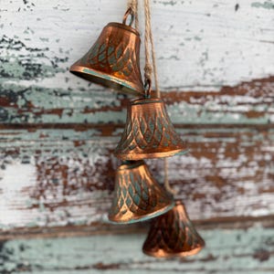 Vintage Style Sleigh Bell Cluster, Copper color Farmhouse Christmas Jingle Bell