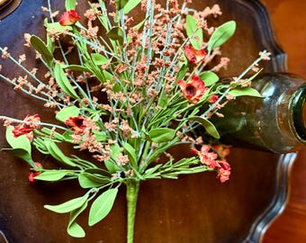 Orange Silk Flower Greenery Stem - Faux Floral Craft Supply, Aster Bush, DIY flower stem for crafts