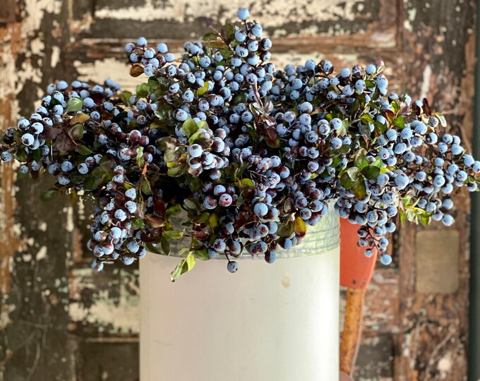 Faux Blueberry Cluster Branch, Silk Flower Stem, Artificial Flower Stem