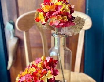 Burgundy Gold Hydrangea Stem, Silk Fall Flower, 18" Floral Supply