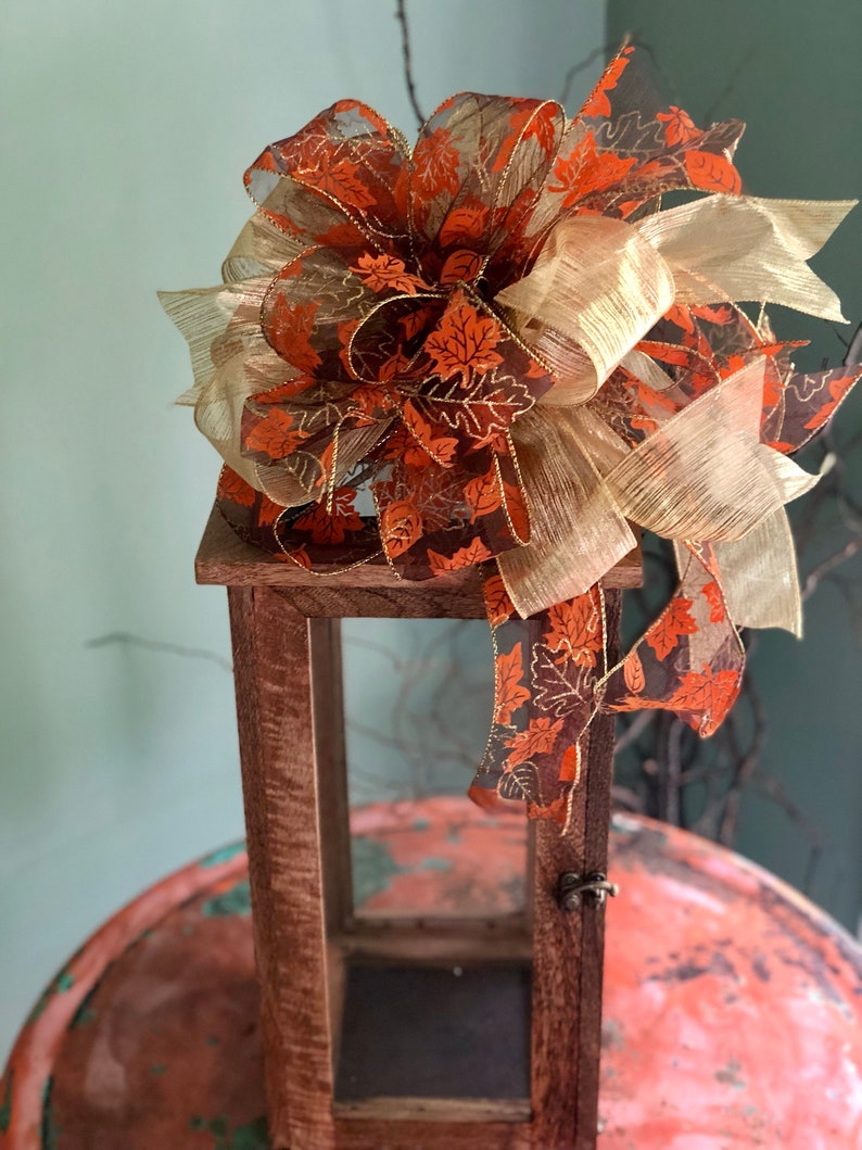 The Joan Fall Bow For Wreaths~Autumn Bow for lanterns~swag bow~orange and gold fall leaves farmhouse bow~mailbox bow~rustic bow