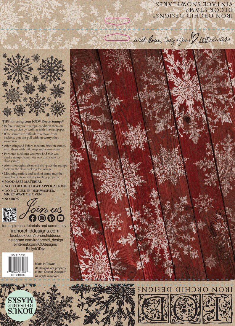 IOD Vintage Snowflakes Christmas Decor Stamp, Limited Edition Holiday