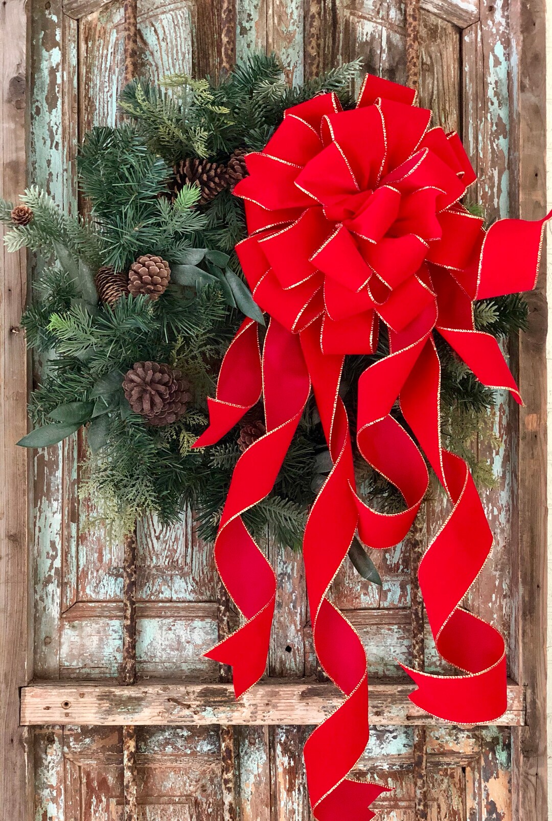 The Stella Red & Gold Christmas Tree Topper Bow, XL Bow for Wreath ...