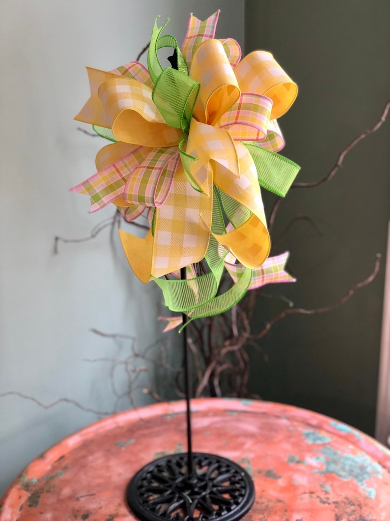 The Piper Yellow Pink Lime Green Bow For Wreaths And Etsy