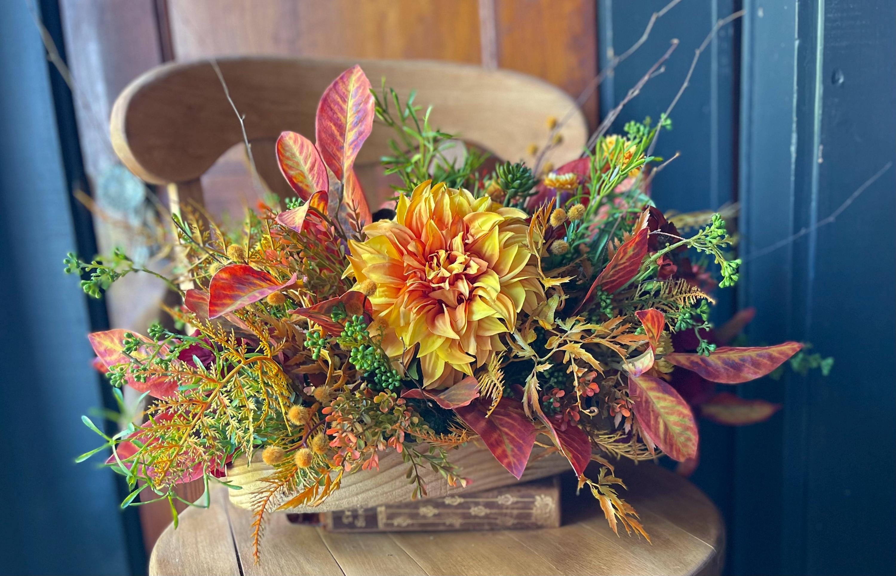 Fall Dahlia Centerpiece, Rustic Autumn Floral Arrangement in Handmade Wood  Box - Etsy, image size:3000x1931