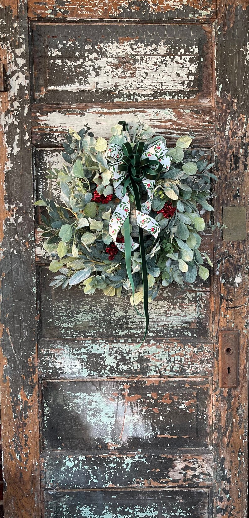 The Tess Eucalyptus Lambs Ear Christmas Wreath With Berries & Bell - Etsy