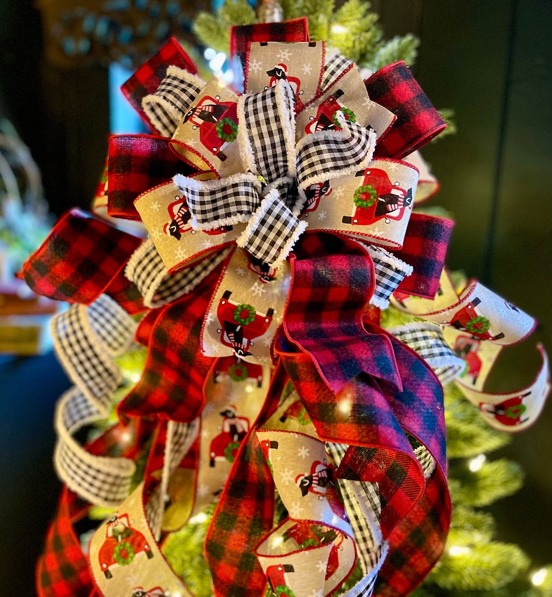 the-anya-red-black-white-buffalo-check-christmas-tree-topper-etsy