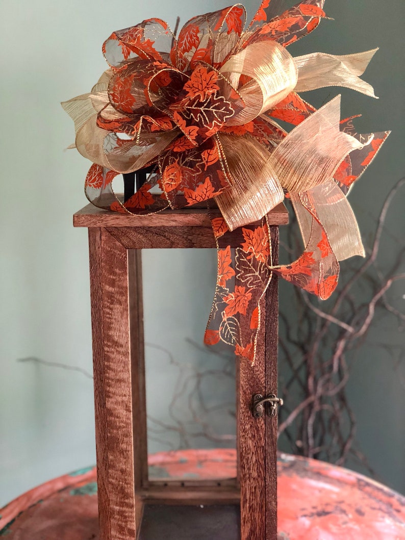 The Joan Fall Bow For Wreaths~Autumn Bow for lanterns~swag bow~orange and gold fall leaves farmhouse bow~mailbox bow~rustic bow