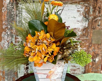 The Cara Fall Rustic Centerpiece For Table, orange & yellow fall arrangement, Sunflower Rustic arrangement, hydrangea autumn centerpiece