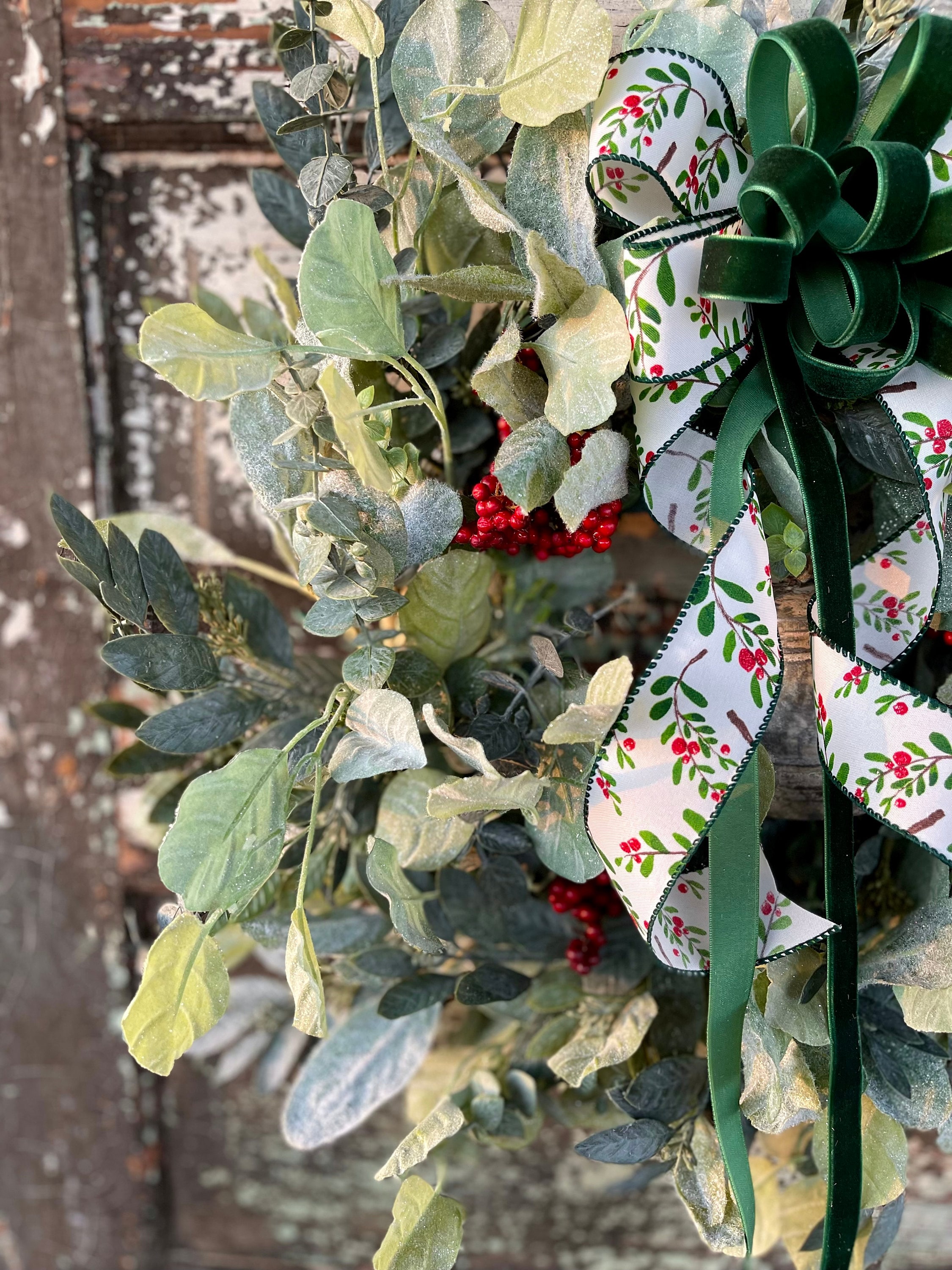 The Tess Eucalyptus Lambs Ear Christmas Wreath With Berries & Bell - Etsy