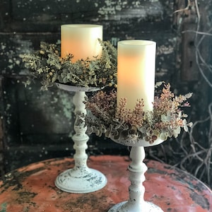 The Madeline White Distressed Pillar Candle Holder~Farmhouse candle stand for pillar candle~shabby chic decor~small tray stand~Cottage decor