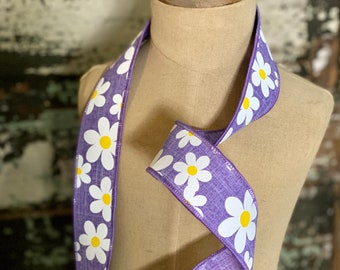 Daisy Flower Wired Ribbon 1.5" x 10 YARD ROLL, 3 colors available black blue lavender, Easter Ribbon, farmhouse ribbon, Spring ribbon