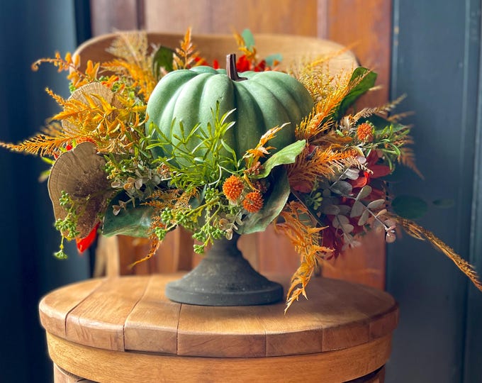 The Corrine Fall Pumpkin Centerpiece for Table, Orange & Green Fall ...