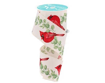 Red Cardinal Christmas Ribbon 2.5" x 10 YARD ROLL, Wired ribbon