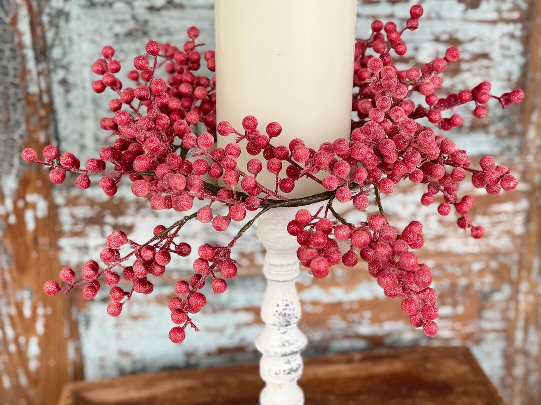 Red Candle Rings Winter Berry Christmas Candle Ring, Red Candle Ring, Farmhouse ...