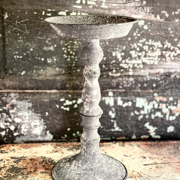 The Addilyn Grey Distressed Pillar Candle Holder~Farmhouse candle stand for pillar candle~shabby chic decor~small tray stand~Cottage decor