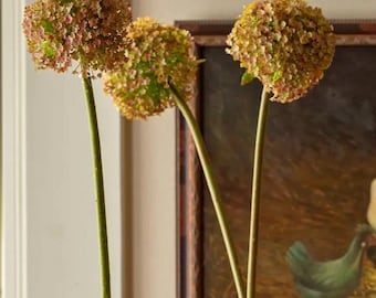 Faux Giant Allium Stem, Artificial pink & green allium, Flowering garlic stem, spring allium flower, DIY flower craft supply, silk floral