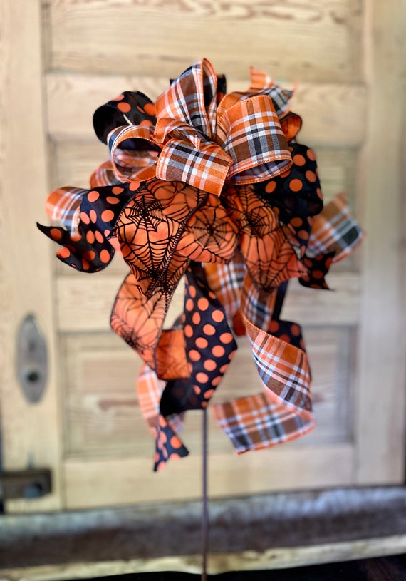 Halloween Orange Bow with Spider Web Design Halloween Spiderweb Bow: Orange & Black Hair Accessory - Etsy main image 4