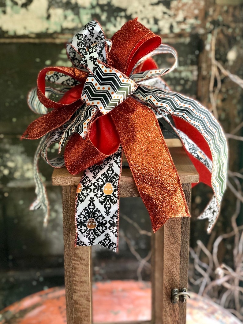 The Azriel Orange Black /& White Skull Halloween Bow for Wreaths and Lanterns~All hallows eve bow~skeleton bow~large bow for mailbox~