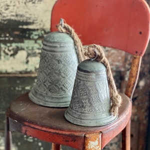Galvanized Vintage Style Metal Filigree Bell~Farmhouse Christmas decor~JIngle Bells, Sleigh bells, cottage decor