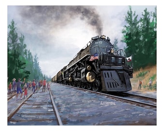 Big Boy 4014 Steam Train Locomotive in Colfax California 8x10 Digital Painting Print