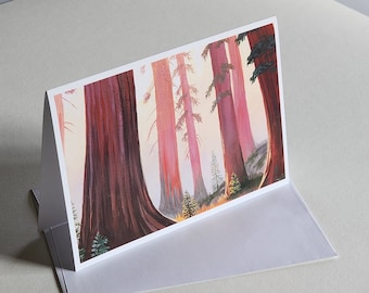 Folded Greeting Card With Envelope - Redwood Trees, Forest, California, Nature, Painting