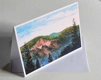 Folded Greeting Card With Envelope - Colfax California, Train, Cape Horn, China Wall, Pine Trees, Sierra Nevada Mountains, Nature, Painting