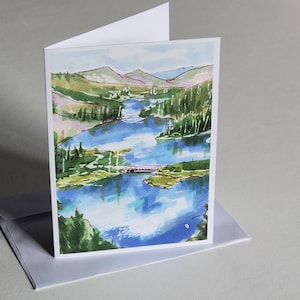 Cartão de felicitações dobrado com envelope - Twin Lakes, Mammoth Lakes, Califórnia, Marker Art, Sierra Nevada Mountains, Nature,