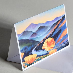 Carte de vœux pliée avec enveloppe - Fleurs de pavot, Windy Point, Colfax, Californie, American River, Sierra Nevadas, Nature, Peinture