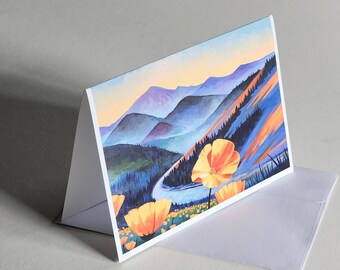 Folded Greeting Card With Envelope - Poppy Flowers, Windy Point, Colfax, California, American River, Sierra Nevadas, Nature, Painting