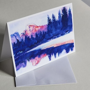Folded Greeting Card With Envelope - Yosemite National Park, Half Dome, Merced River, Sierra Nevada Mountains, Nature, Watercolor