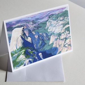 Carte de voeux pliée avec enveloppe - Parc national de Yosemite, demi-dôme, nuages au repos, randonnée, montagnes de la Sierra Nevada, nature, dessin au marqueur