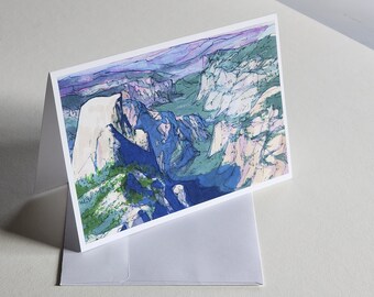 Folded Greeting Card With Envelope - Yosemite National Park, Half Dome, Clouds Rest, Hiking, Sierra Nevada Mountains, Nature, Marker Art