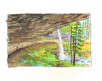 Fine Art Print - Oregon Landscape - Silver Falls State Park - North Falls - Waterfall - Marker Sketch