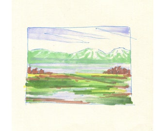 Fine Art Print - Northern California Landscape - Phantom Falls - Mountains - Marker Sketch