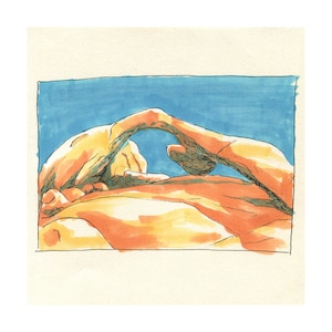 Fine Art Print - Joshua Tree National Park - Arch Rock - Southern California Landscape -  Marker Sketch